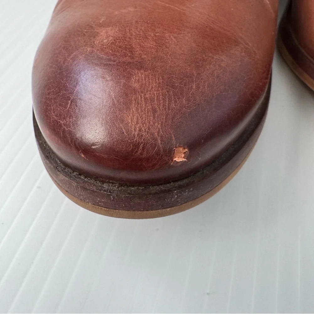 Sam Edelman Palmer cognac leather booties size 8 women’s stacked heel slip on - Picture 3 of 13